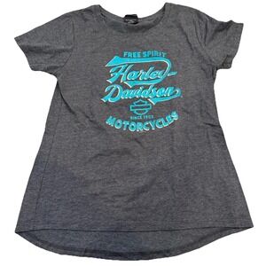 Harley Davidson Free Spirit Mile High Tee Women's L Gray Y2K